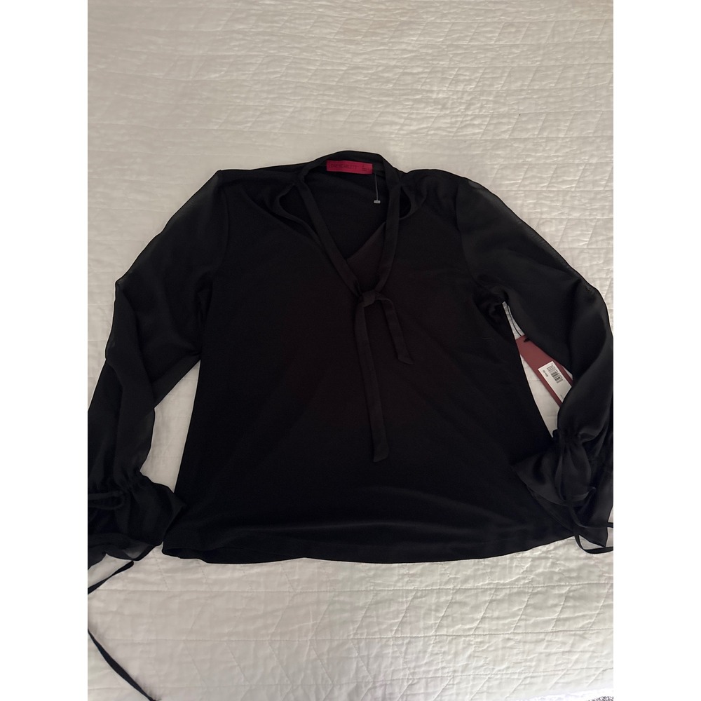 Love Scarlett Black Tie Neck Long Sleeve Blouse - Womens Small
